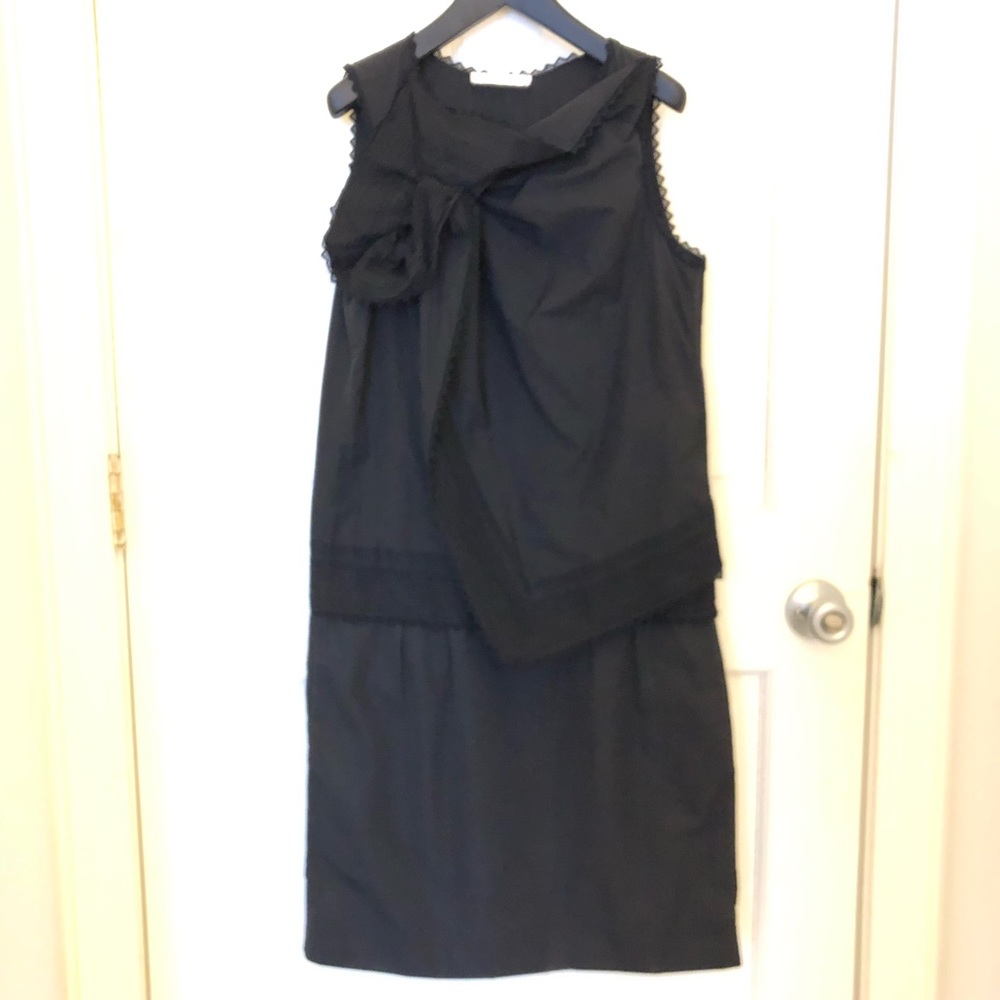 Chloe black cotton sateen drop waist dress